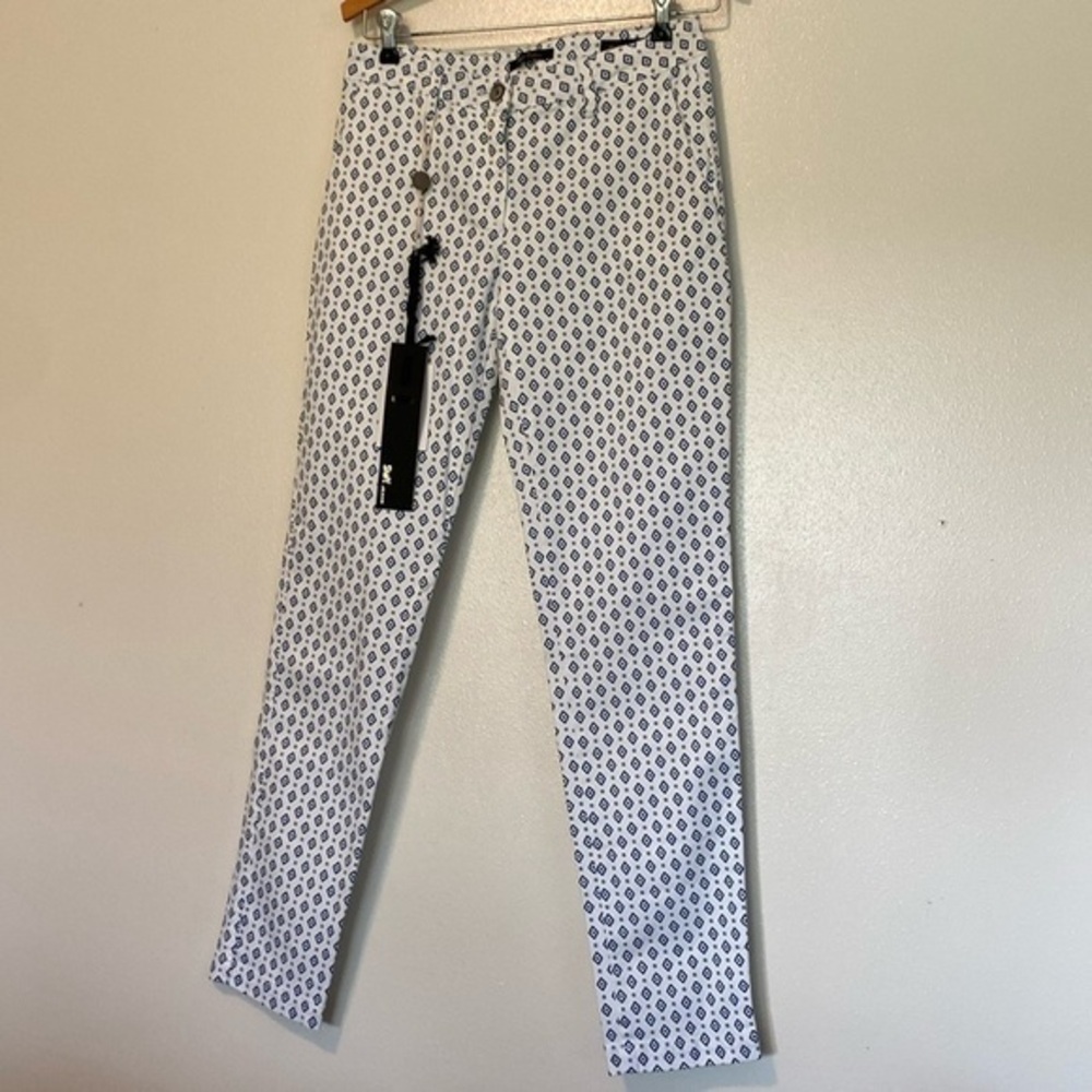 Mauro Grifoni Shaft drill blu Bianco diamond stretch pants 27 nwt